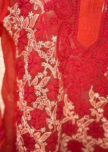Hand Chikankari Tamato Red Top/ Short Kurta