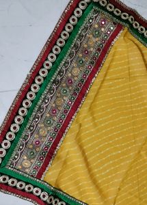 Punjabi Red Top Green Pant And Yellow Dupatta