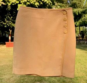 Women’s Beige Button Detail Wrap style Mini Skirt