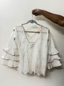 Banjara White Eyelet Top With Ruffle Sleeves