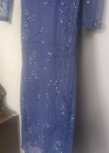 Blue Handwork Net Gown with crush lining, Duppatta