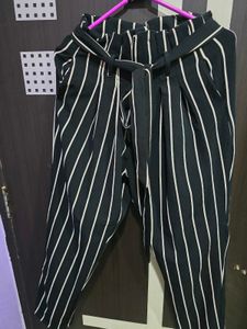 Women Striped Black Track Pant