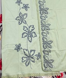 Lime Green Cotton Embroidery Suit