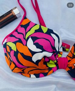 Colorful Leaf Print Bikini Top