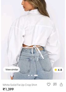 NewMe Polyester Blend Tie Up Crop Shirt
