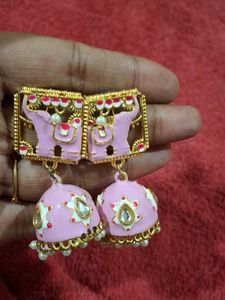 Pink Jhumka Earrings