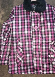 Plaid Jacket with Faux Fur Collar