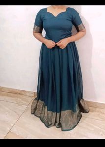 Elegant Peacock Colour Pattupavada Set New
