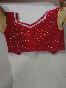 Red And Cream Baby Sari With Tikli Work