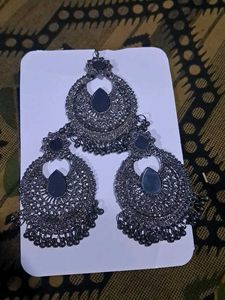 Oxidized Silver Earring & Tikka Set