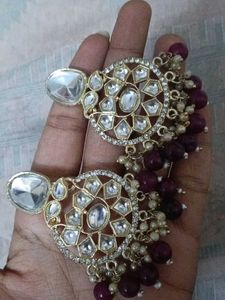 Statement Earrings with Pearls &amp; Burgundy Beads