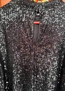 Black Sequin Puff Sleeve Top