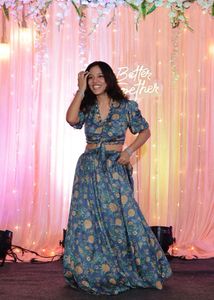 Kalki fashion Blue Floral Print Blouse skirt