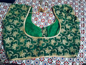 Green &amp; Gold Embroidered Blouse