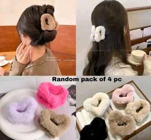 Fluffy Heart Hair Tie Set (4 pc)