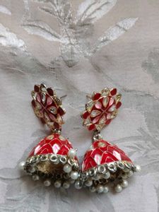 Red Enamel Jhumka Earrings