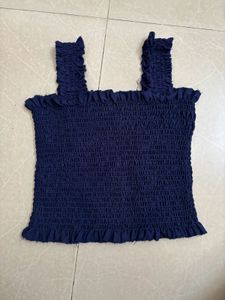 Smocked Navy Blue Crop Top