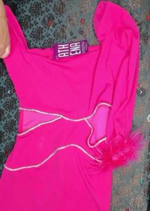 Pink Feather Trim Mini Dress