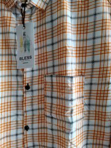 Bless Men Shirts XL Orange Plaid