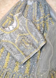 Elegant Lehenga Choli Set 🤍✨ Pretty Mirror Work😍