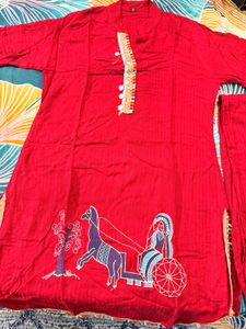 Red Embroidered Kurta Set