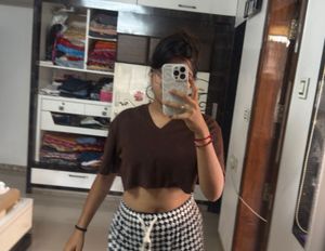 FYK Square Brown Ribbed Crop Top