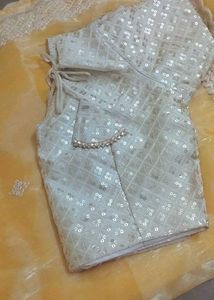 Golden Saree With Stitched Blouse