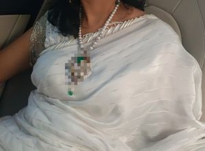 Trendy Beads Work Sari With Sleevless Blouse