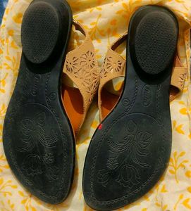 Bata Beige Laser Cut Sandals