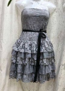 868. Gray Lace Strapless Dress