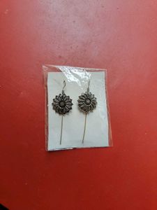 Silver Flower Drop Earrings