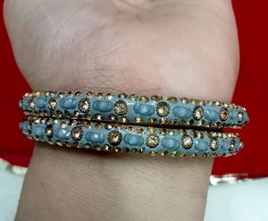Partywear Golden Kada And Grey Bangles Combo