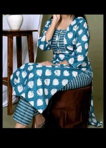 Blue & White Printed Kurti Set