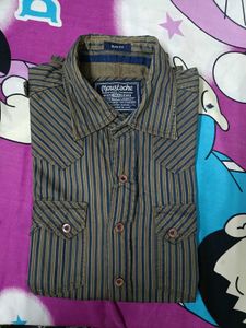 Moustache Brown &amp; Blue Striped Slim Fit Shirt