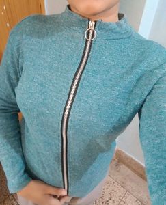 Stylish Teal Zippered Top