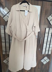 Sale! Beige Crinkle-Textured Wrap Dress