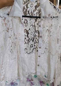 Elegant White Lace Button-Down Shirt for Women