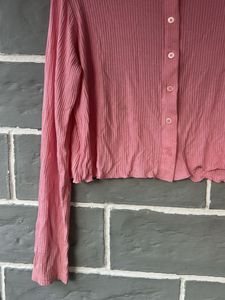 Pink Ribbed Button-Up Top