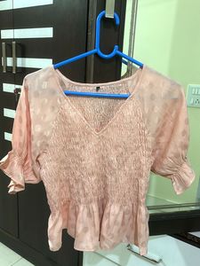 Peach Polka Dot Smocked Top