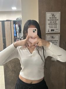 White Long Sleeve Crop Top