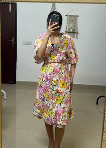 Multi Floral Wrap Cotton Dress (PLUS SIZE)