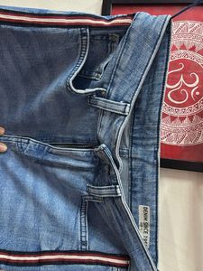 Denim Skirt with Stripe Detail