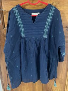 Embroidered Navy Blue Tunic Top