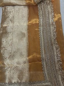 Golden Saree &amp; Blouse Set