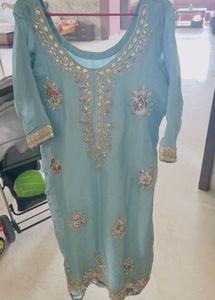 Handmade Teal Ethnic Suit Set with Gold Detail