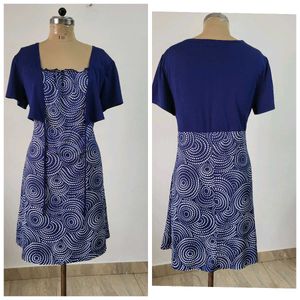 Navy & White Print Dress, Length 38 Inches