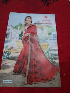 Red Full Worked Saree With Unstitched Blouse