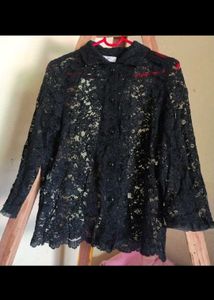 Black Lace Button Up Top