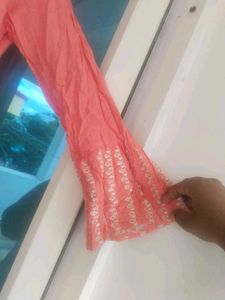 Coral Embroidered Kurti with White