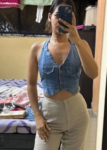 Denim Halter Neck Vest